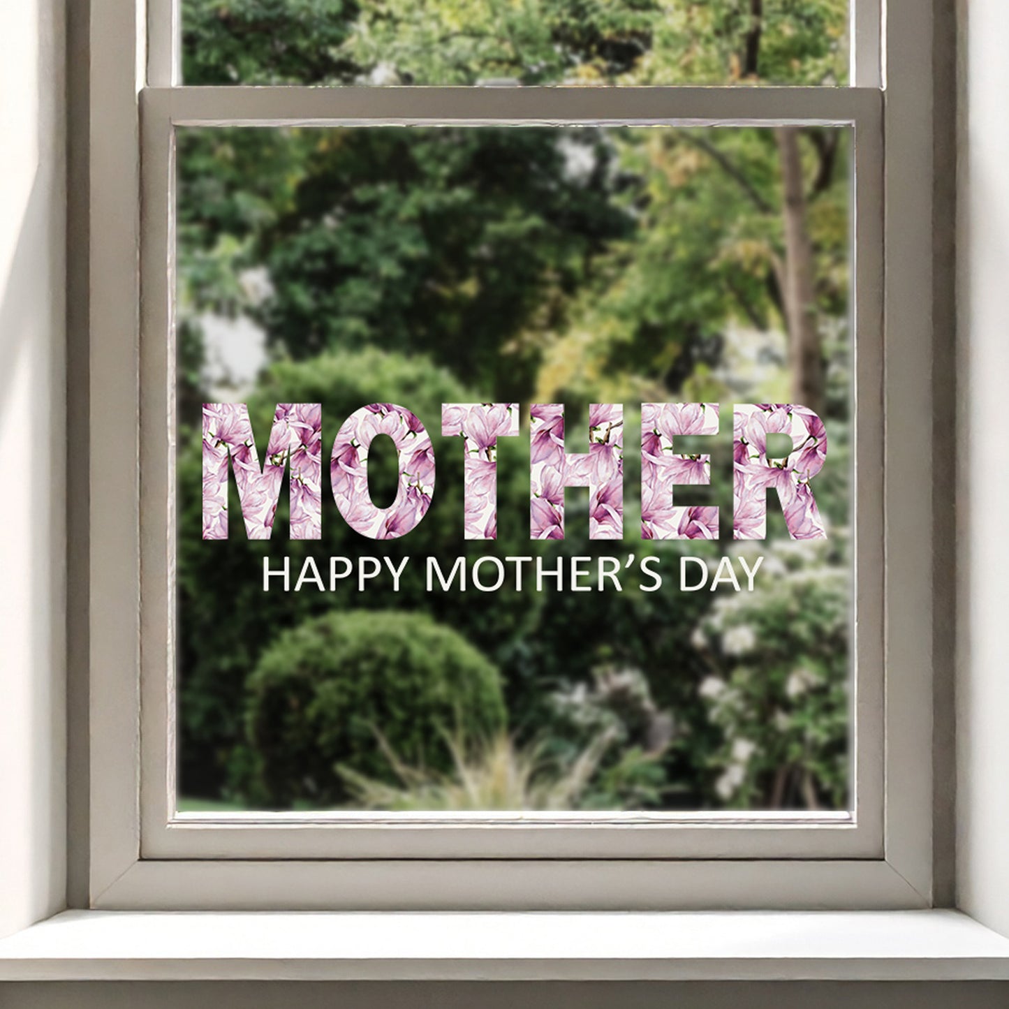 Happy Mother's Day Magnolia Flowers Window Decal Quote