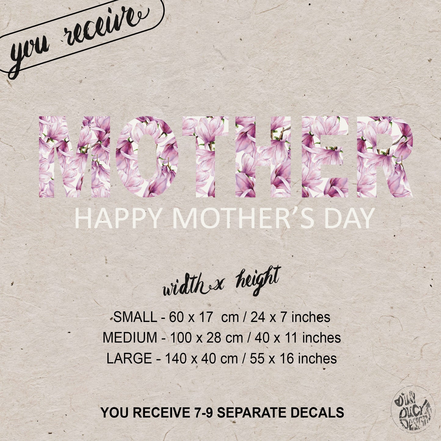 Happy Mother's Day Magnolia Flowers Window Decal Quote