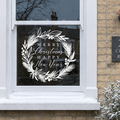 Merry Christmas Wreath Reusable White Quote Window Cling