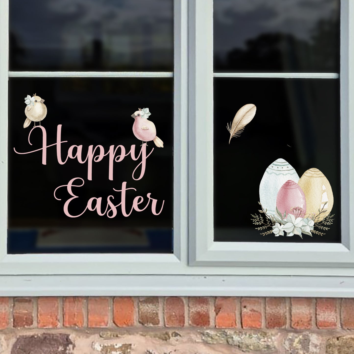 Pastel Flower Bird Happy Easter Window Decal Set