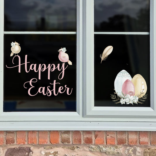 Pastel Flower Bird Happy Easter Window Decal Set