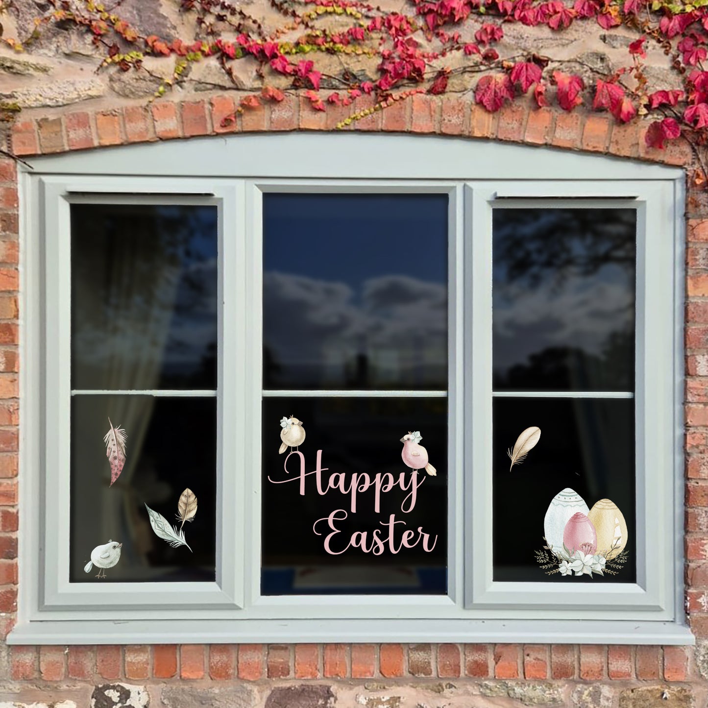 Pastel Flower Bird Happy Easter Window Decal Set