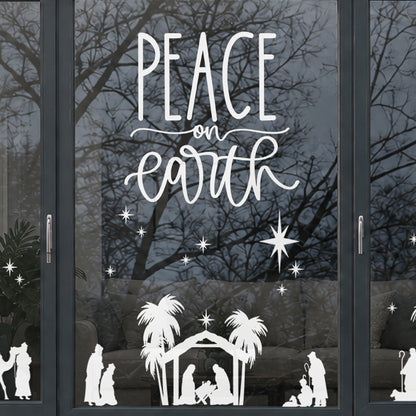 Peace On Earth Christmas Carol Reusable White Quote Window Cling