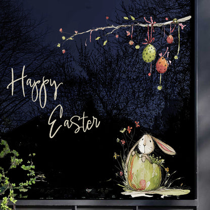 Quirky Happy Easter Rabbit & Eggs Window Decal Set