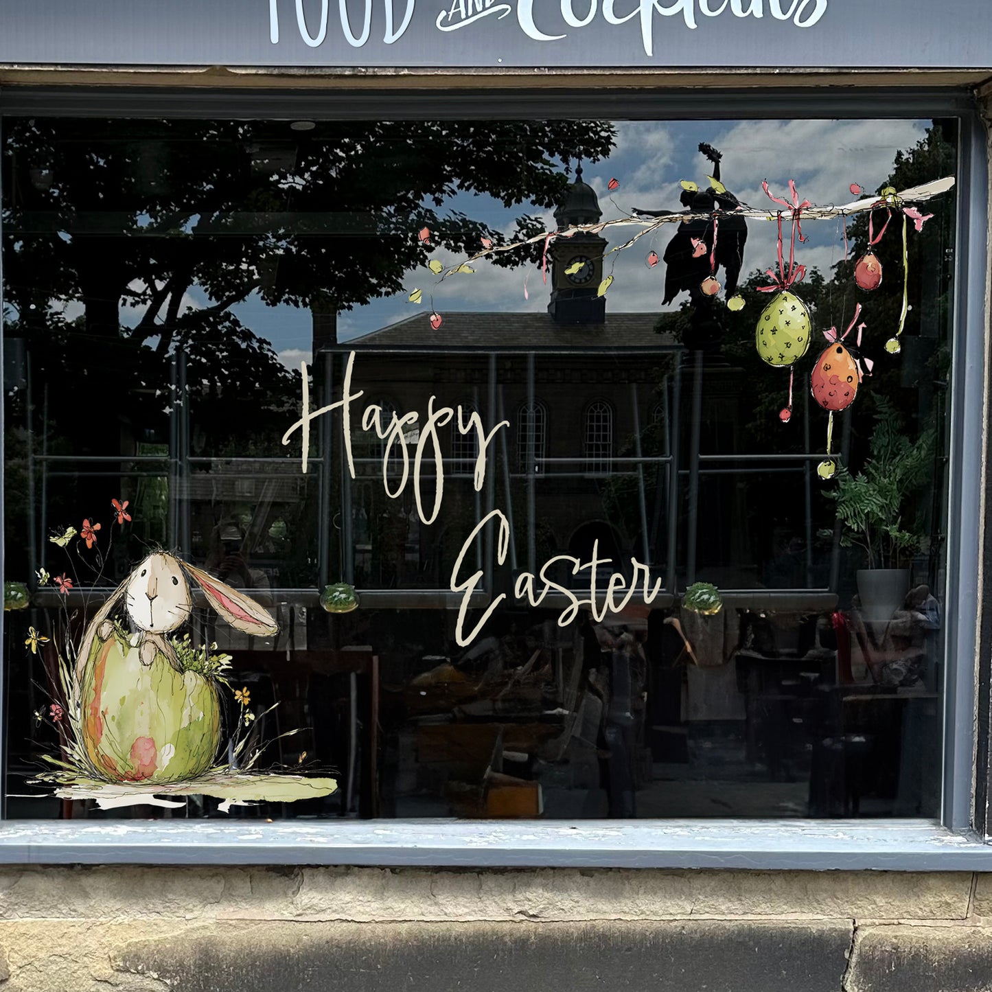 Quirky Happy Easter Rabbit & Eggs Window Decal Set