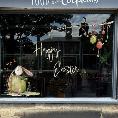 Quirky Happy Easter Rabbit & Eggs Window Decal Set