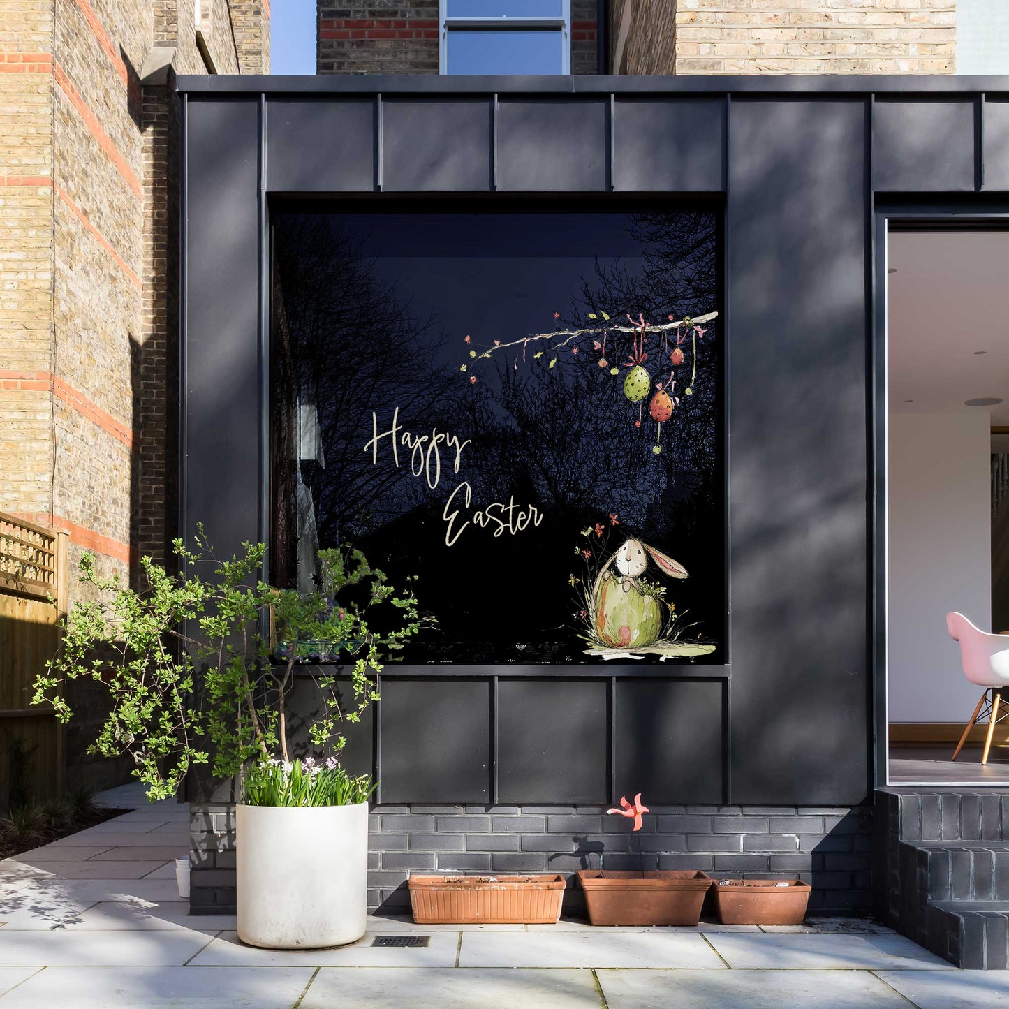 Quirky Happy Easter Rabbit & Eggs Window Decal Set