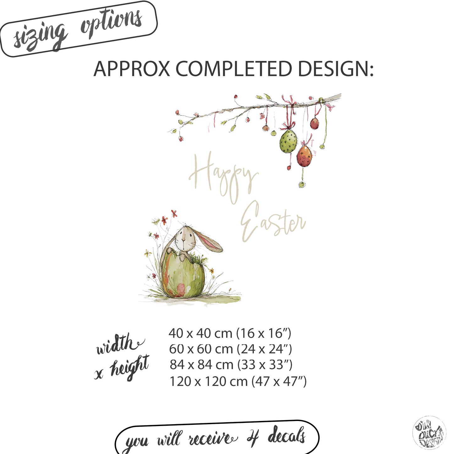 Quirky Happy Easter Rabbit & Eggs Window Decal Set