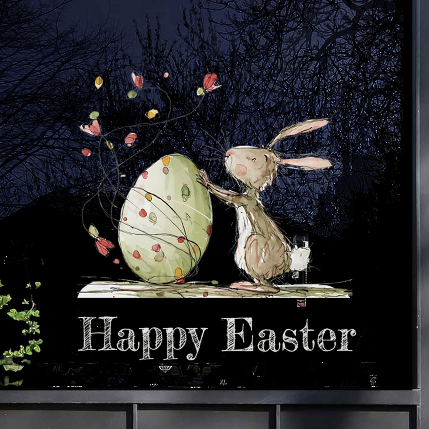 Quirky Happy Easter Rabbit with Egg Quote Window Decals