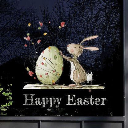 Quirky Happy Easter Rabbit with Egg Quote Window Decals