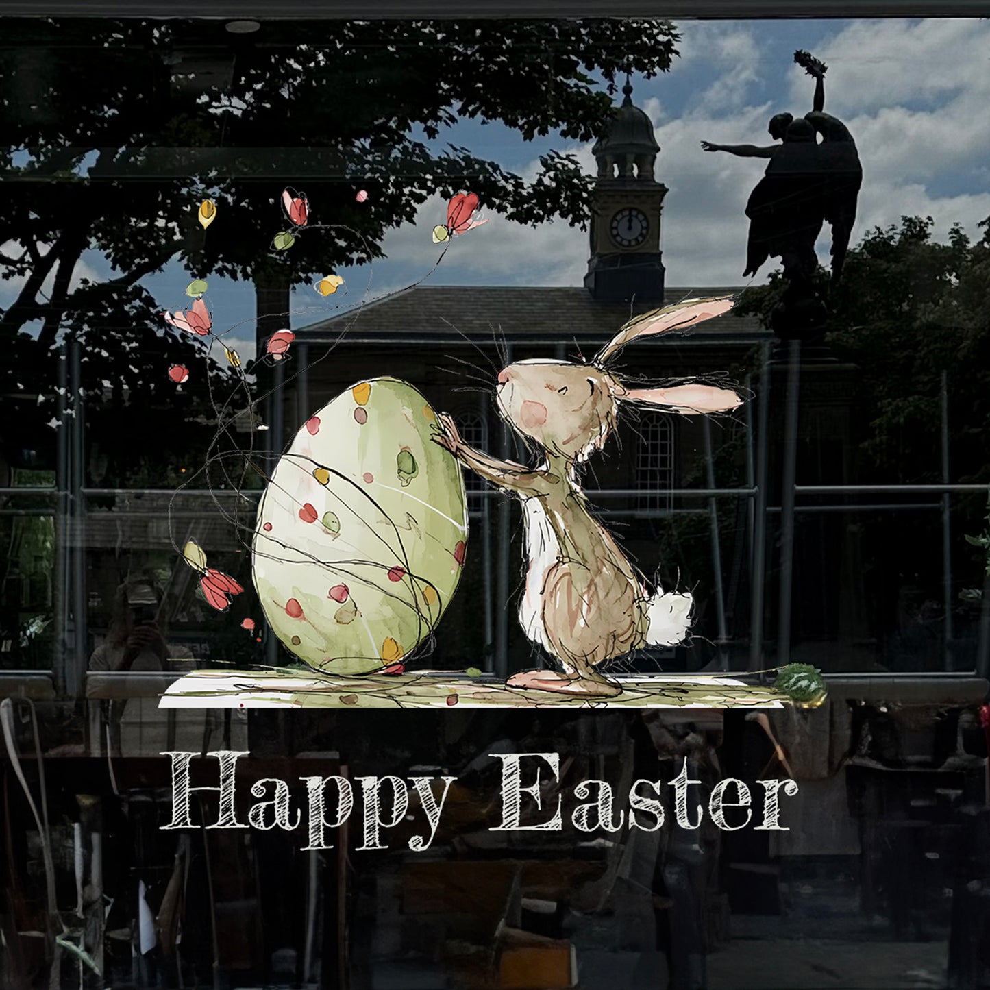 Quirky Happy Easter Rabbit with Egg Quote Window Decals