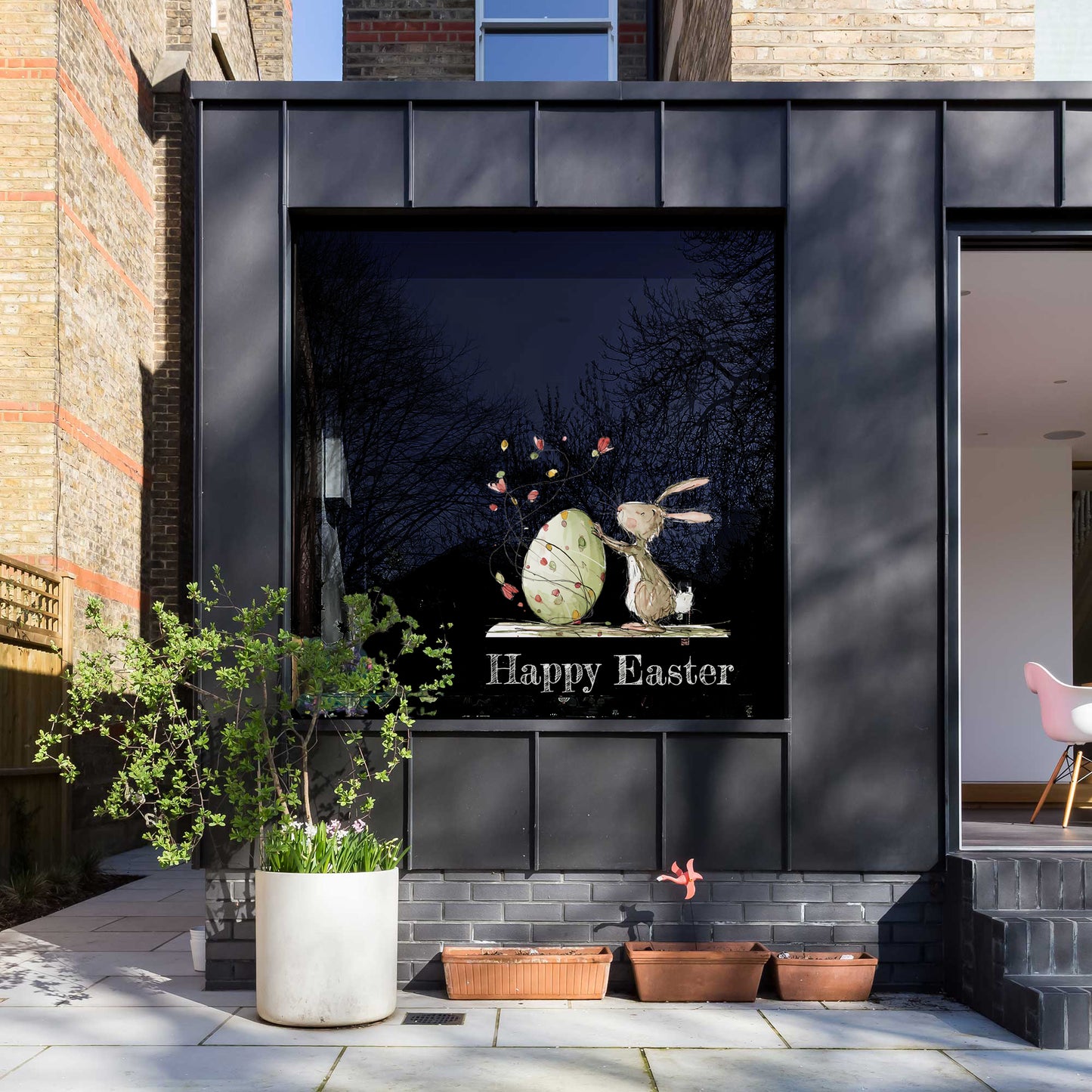 Quirky Happy Easter Rabbit with Egg Quote Window Decals
