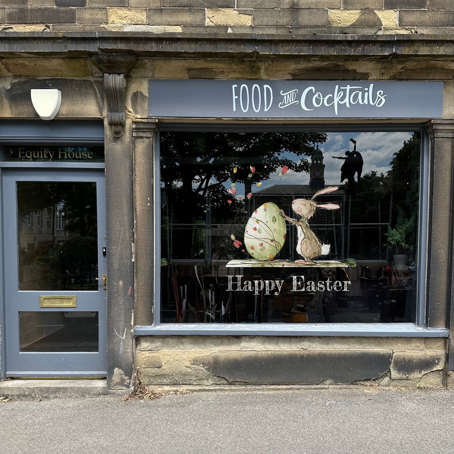 Quirky Happy Easter Rabbit with Egg Quote Window Decals