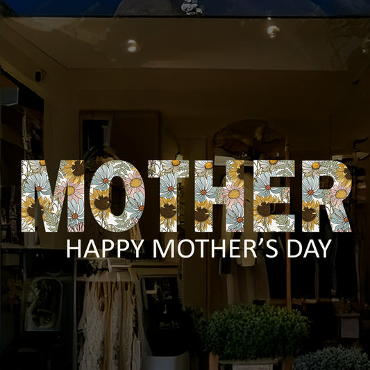 Happy Mother's Day Retro Flowers Window Decal Quote