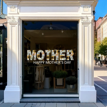 Happy Mother's Day Retro Flowers Window Decal Quote