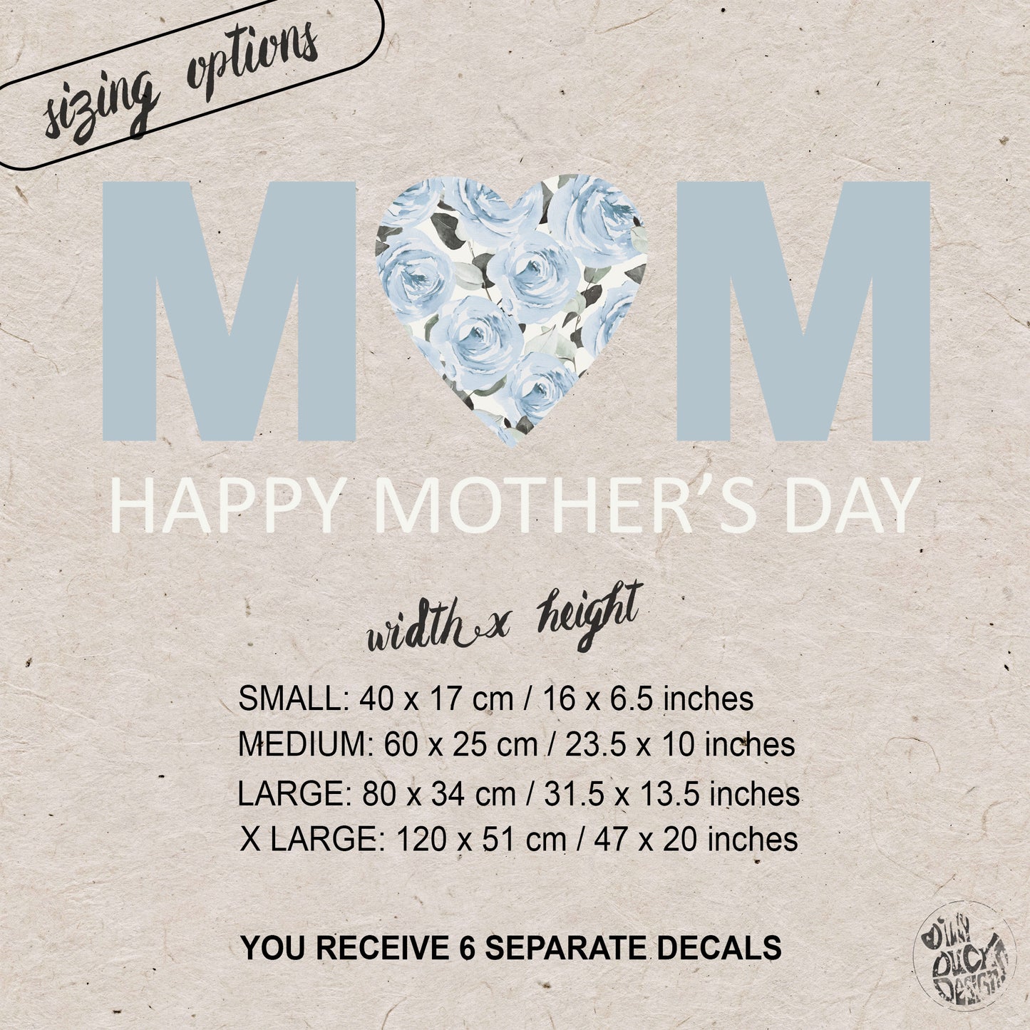 Happy Mother's Day Blue Roses Floral MOM Window Decal Quote