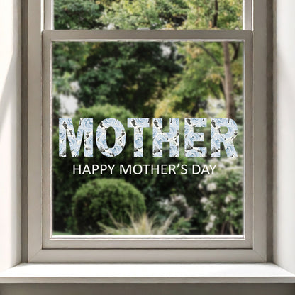 Happy Mother's Day Blue Roses Flowers Window Decal Quote