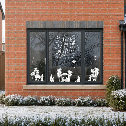 Silent Night Christmas Carol Reusable White Quote Window Cling