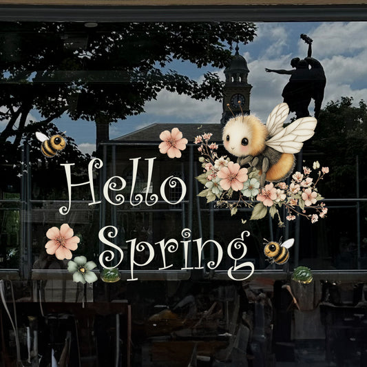 Hello Spring Bumble Bee Quote Window Decal Set