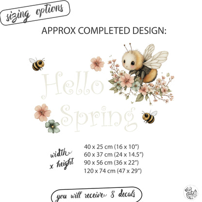 Hello Spring Bumble Bee Quote Window Decal Set