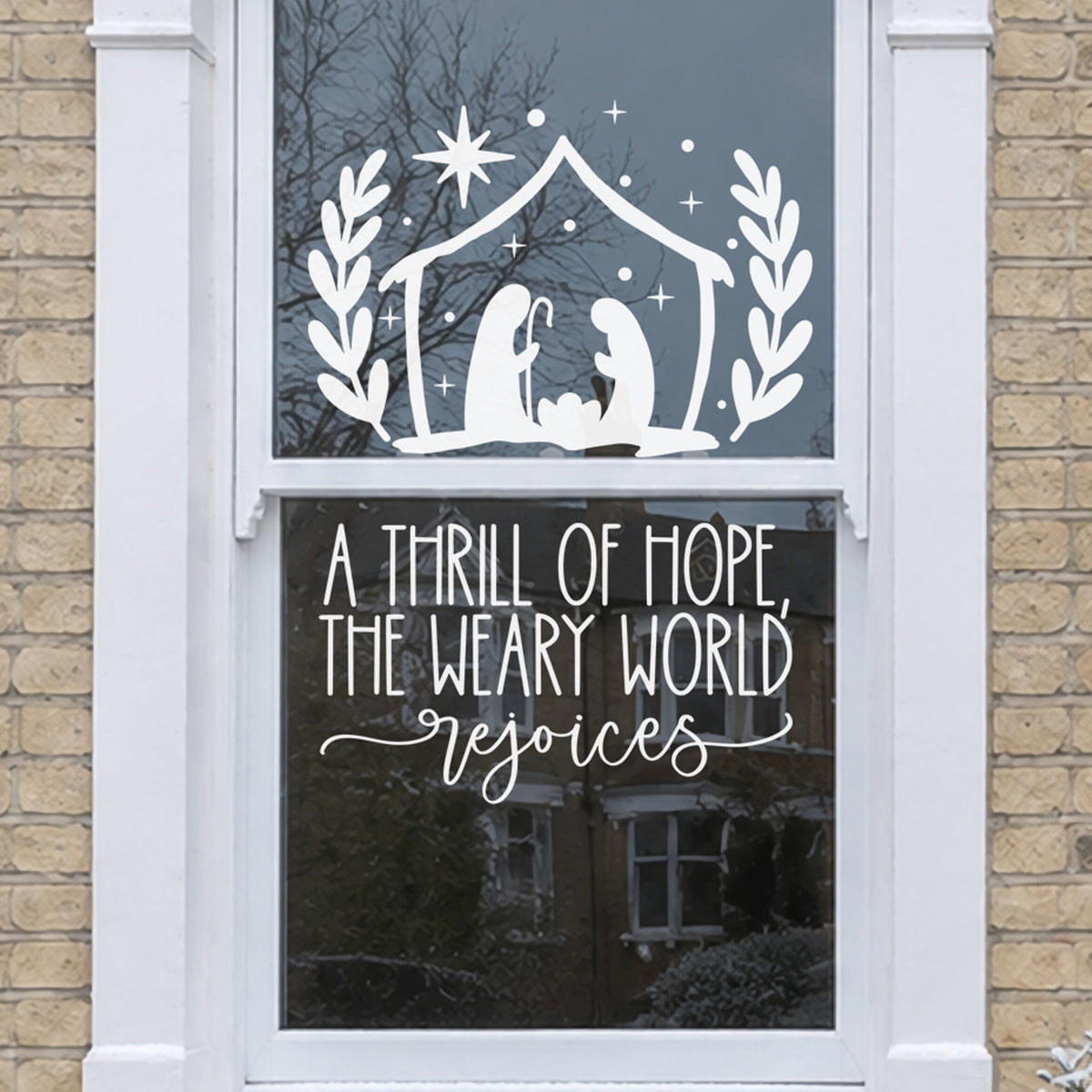 A Thrill Of Hope Reusable White Christmas Carol Quote Nativity Window Cling