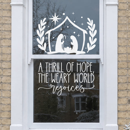 A Thrill Of Hope Reusable White Christmas Carol Quote Nativity Window Cling