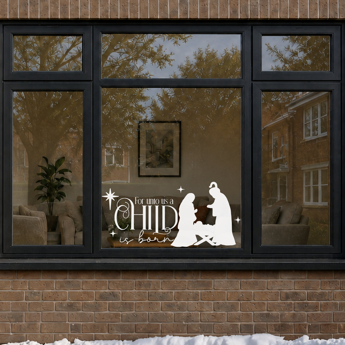 Unto Us A Child Is Born Christmas Reusable Nativity Quote Window Cling