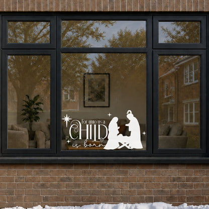 Unto Us A Child Is Born Christmas Reusable Nativity Quote Window Cling