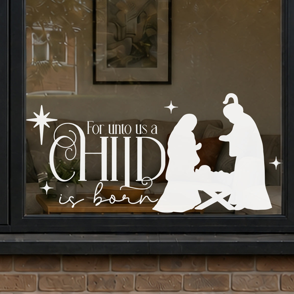 Unto Us A Child Is Born Christmas Reusable Nativity Quote Window Cling
