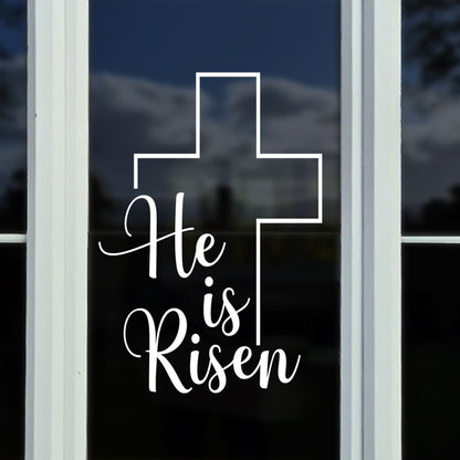 He Is Risen Easter Cross Window Decal