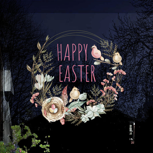 Happy Easter Spring Pastel Wreath Window Decal