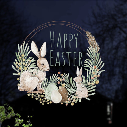 Happy Easter Spring Watercolour Wreath Window Decal