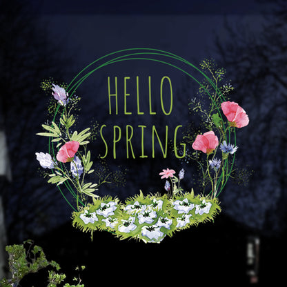 Watercolour Meadow Hello Spring Window Decal Wreath