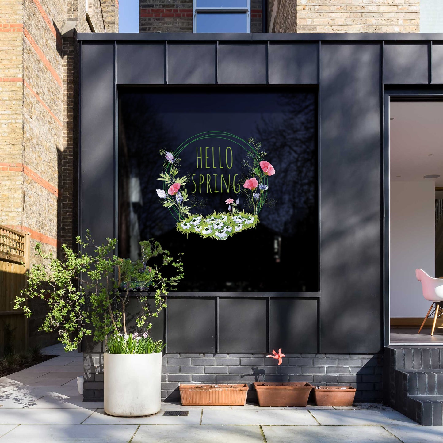 Watercolour Meadow Hello Spring Window Decal Wreath