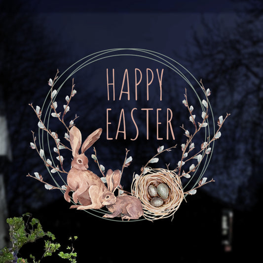Happy Easter Bunny Willow Window Decal Wreath