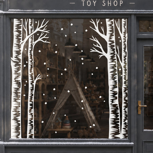White Winter Birch Trees Christmas Shop Window Clings