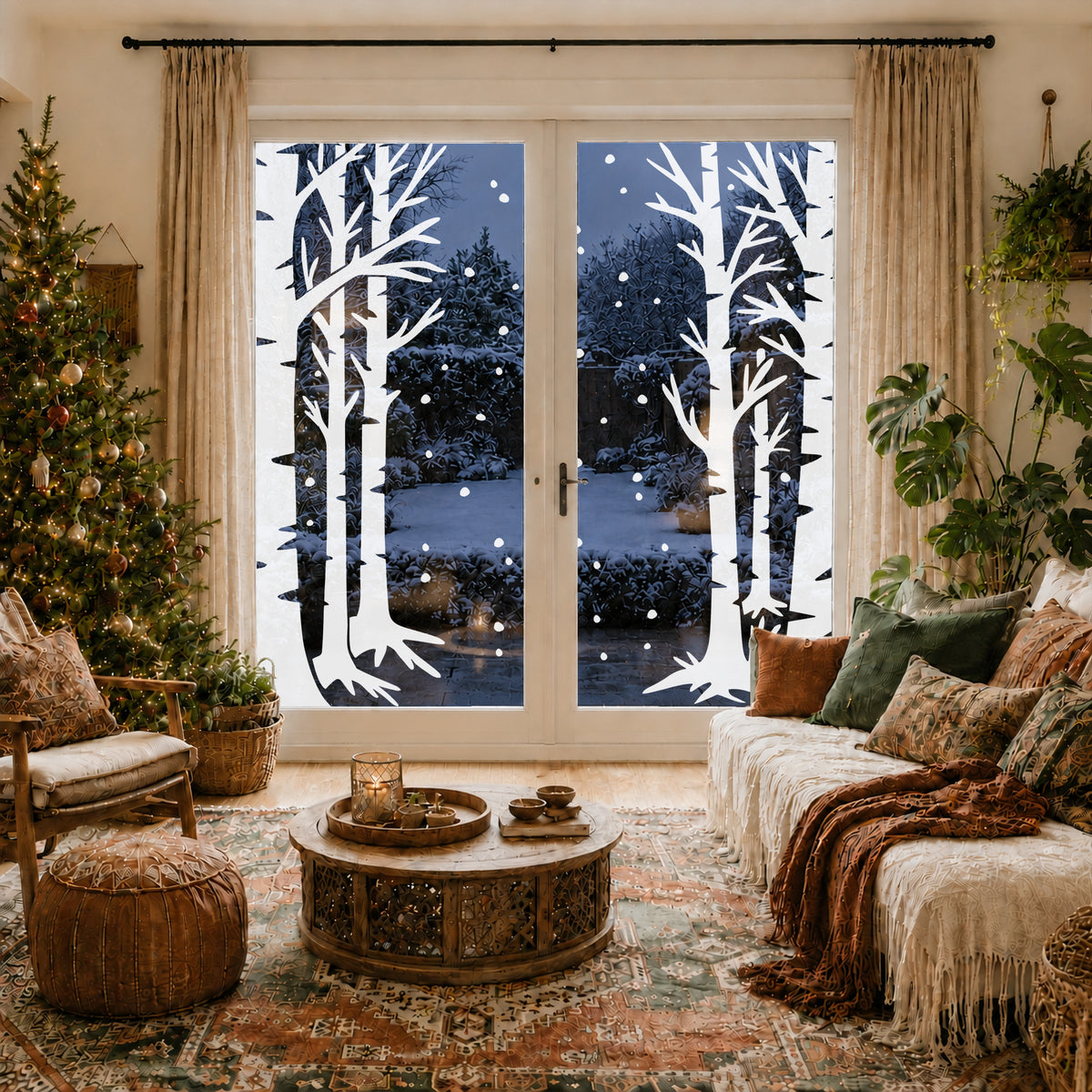 White Winter Trees Christmas Shop Window Clings