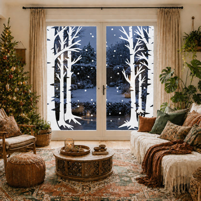 White Winter Trees Christmas Shop Window Clings
