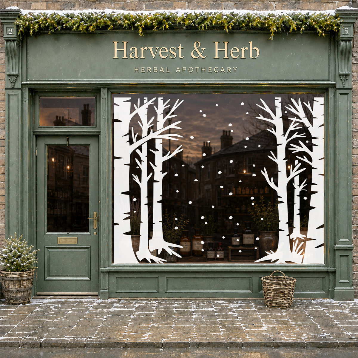 White Winter Trees Christmas Shop Window Clings