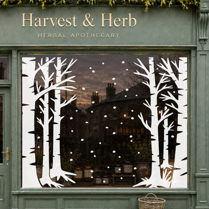 White Winter Trees Christmas Shop Window Clings