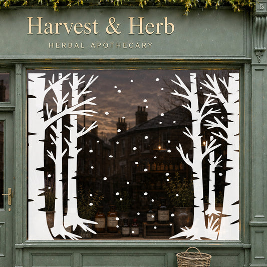 White Winter Trees Christmas Shop Window Clings