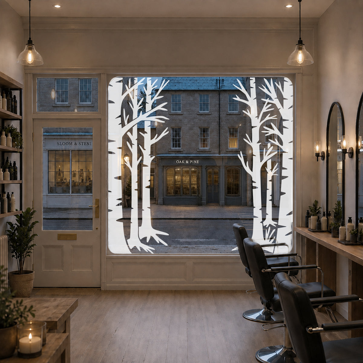 White Winter Trees Christmas Shop Window Clings