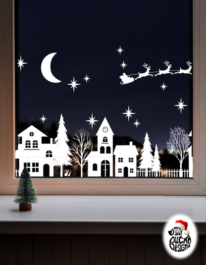 White Christmas Village Window Cling