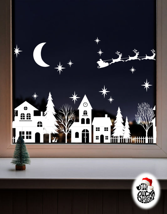 White Christmas Village Window Cling