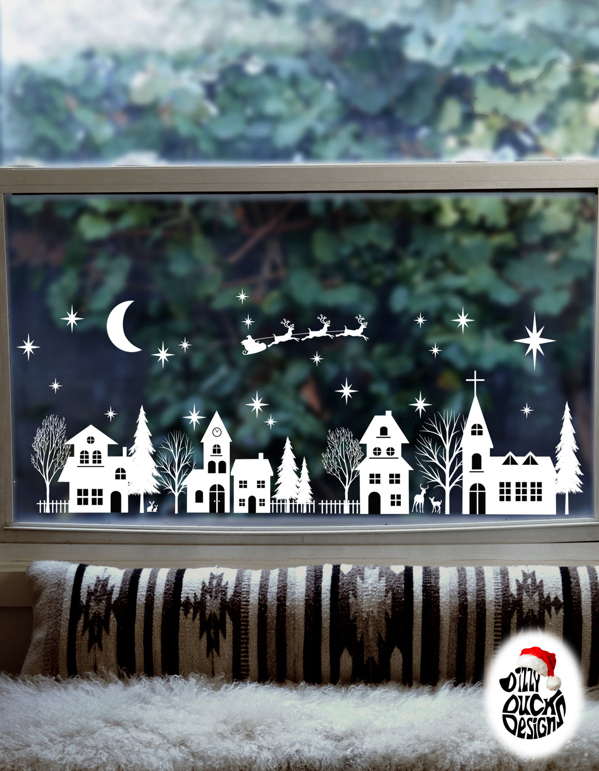 White Christmas Village Window Cling