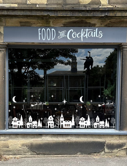 White Christmas Village Window Cling