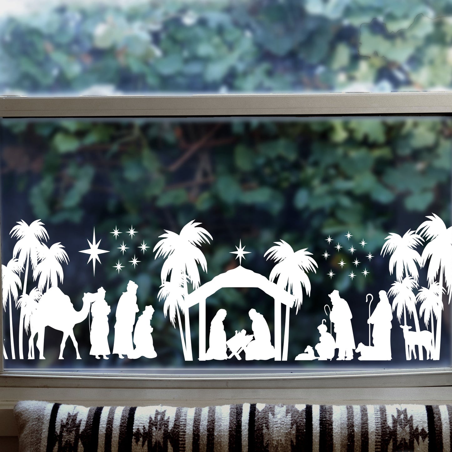 White Christmas Nativity Scene Window Decal
