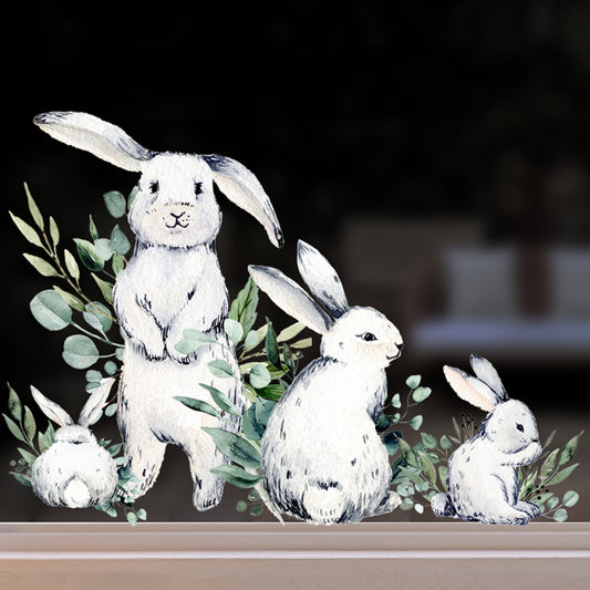 4x White Easter Bunny Rabbits Window Decals