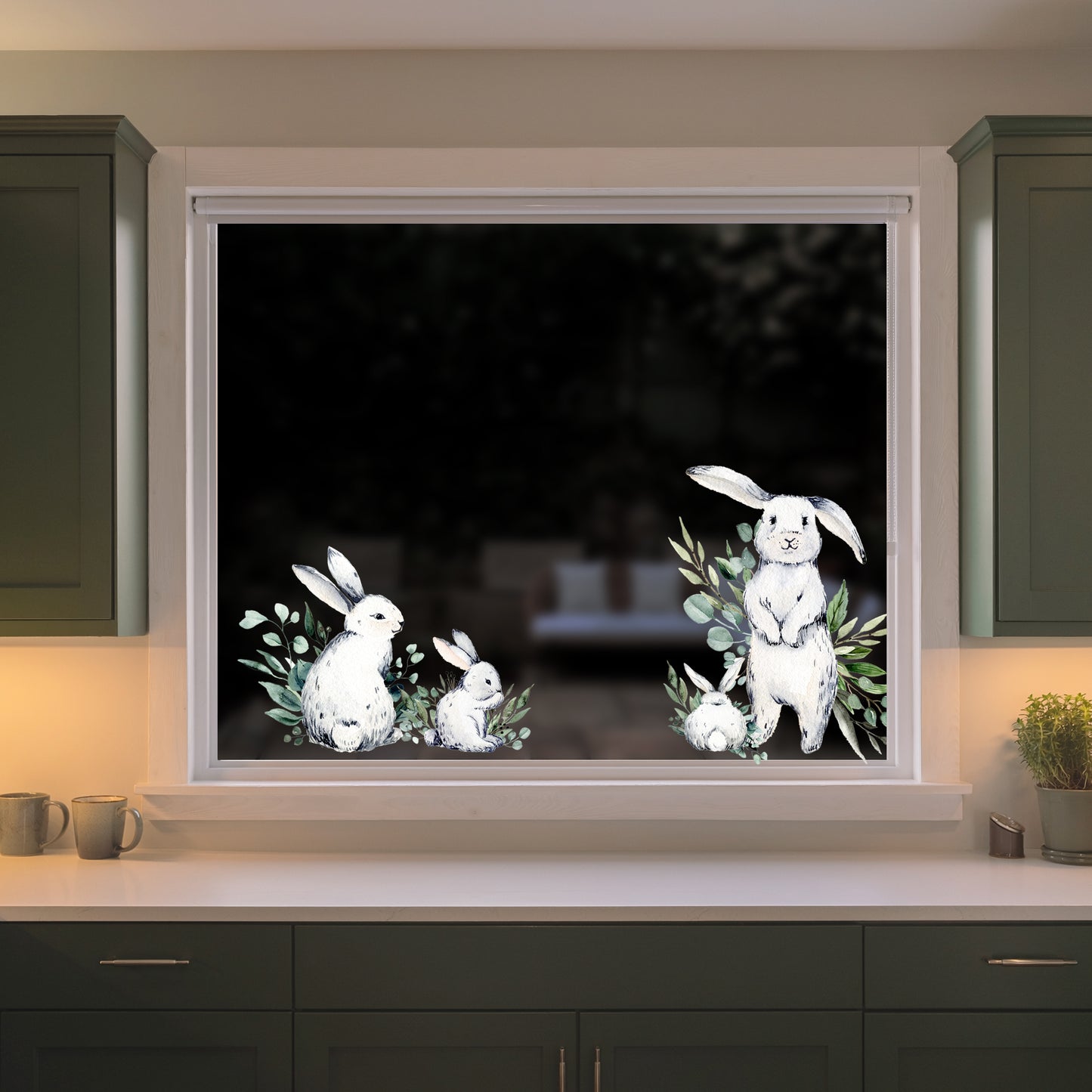 4x White Easter Bunny Rabbits Window Decals