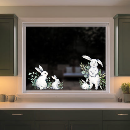 4x White Easter Bunny Rabbits Window Decals